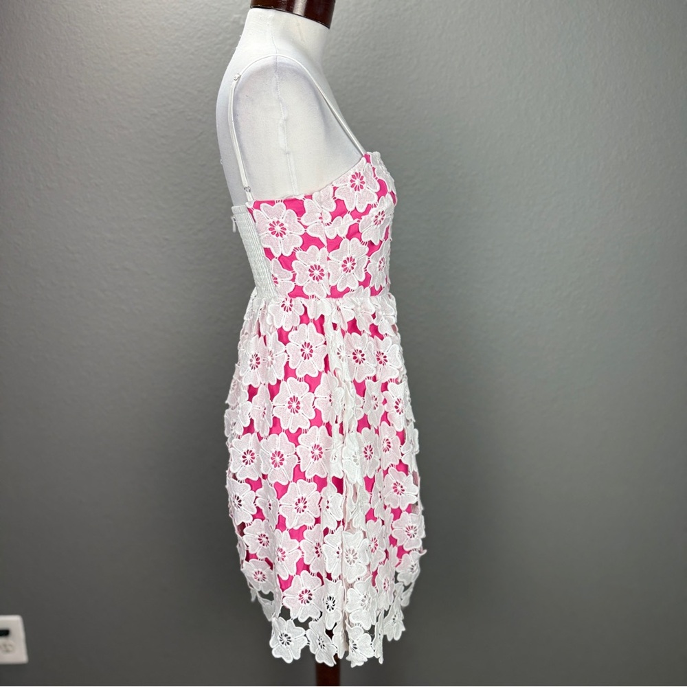 Ultramarine Pink white Crochet Detail Floral Dress Sz S Boho Kentucky Derby - Picture 7 of 10